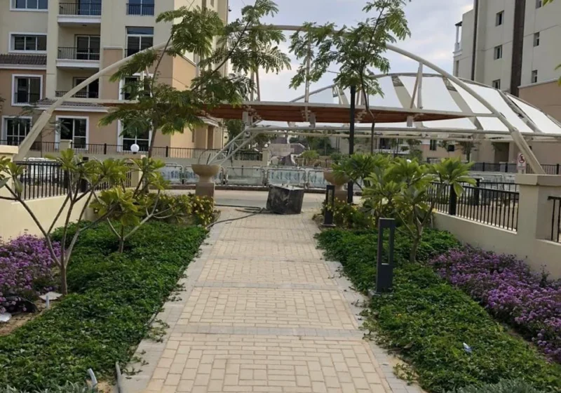Landscaped pedestrian walkway at Sarai